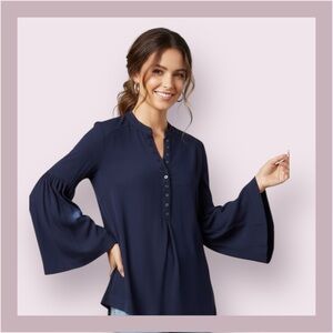 Free People Easy Girl Midnight Blue Bell Sleeve Blouse